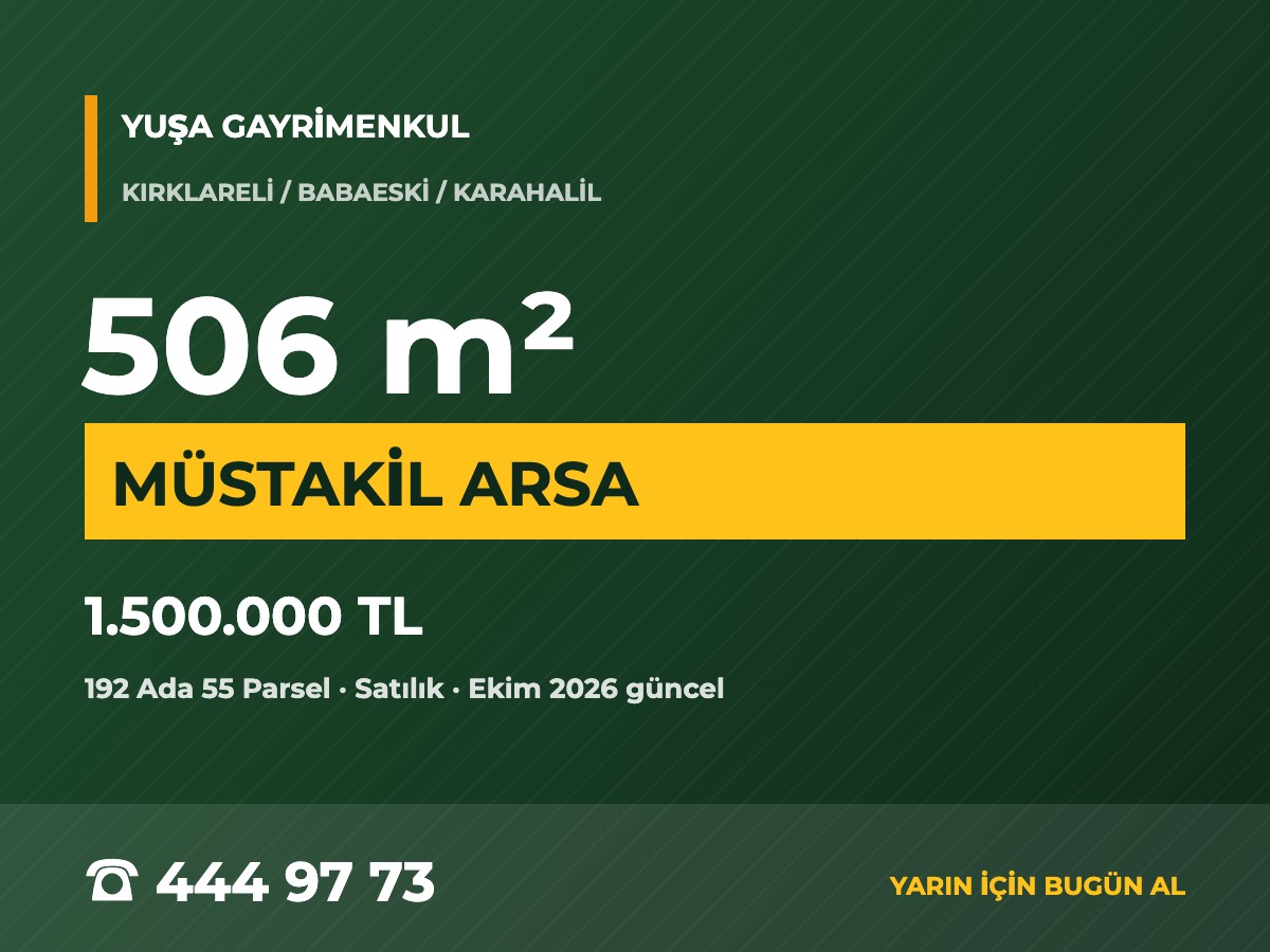 Babaeski Karahalil'de 506 m² Müstakil Tapulu Arsa