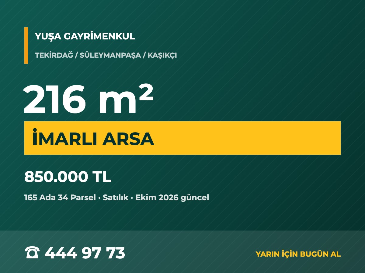 Süleymanpaşa Kaşıkçı'da 216 m² İmarlı Kat İrtifaklı Arsa