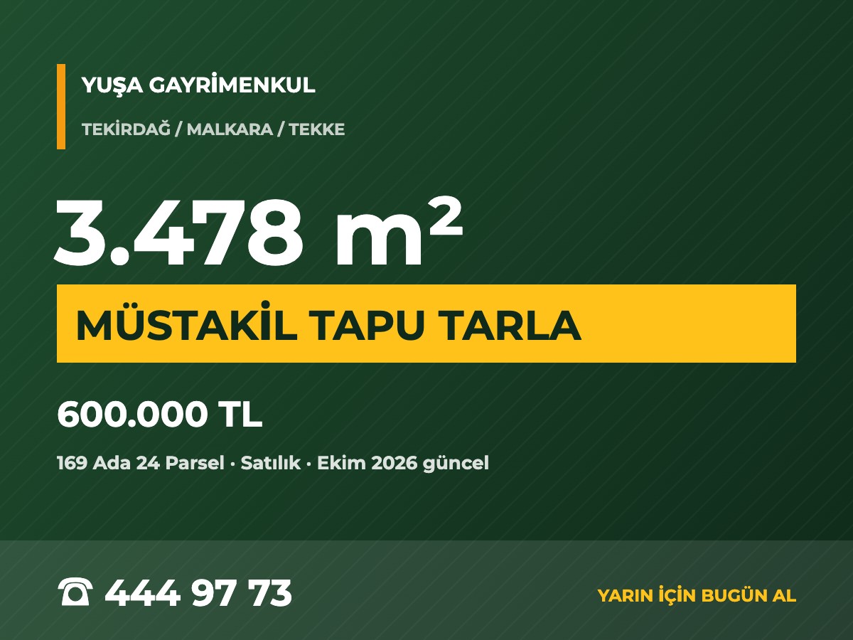 Malkara Tekkeköy'de 3.478 m² Müstakil Tapulu Tarla