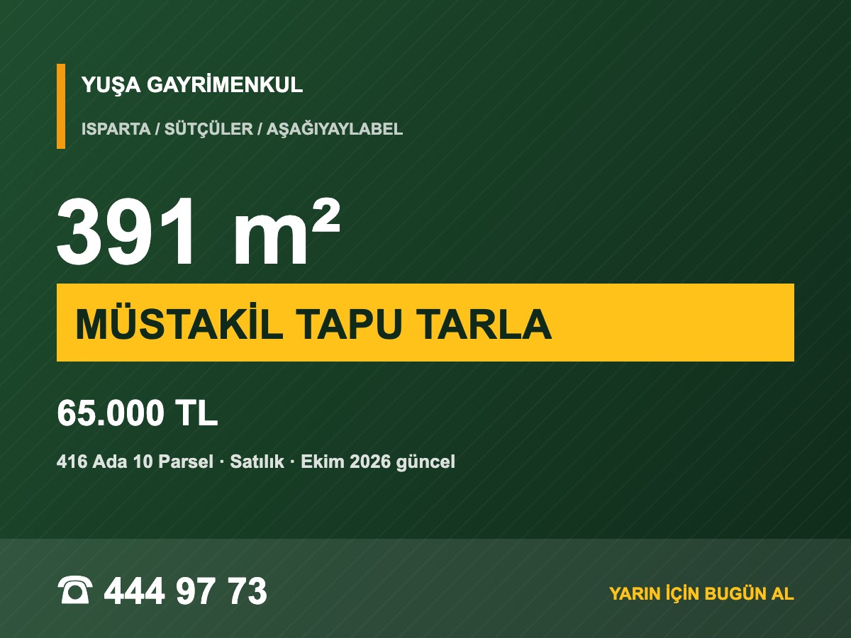 Isparta Sütçüler Aşağıyaylabel'de 391 m² Müstakil Tapulu Tarla