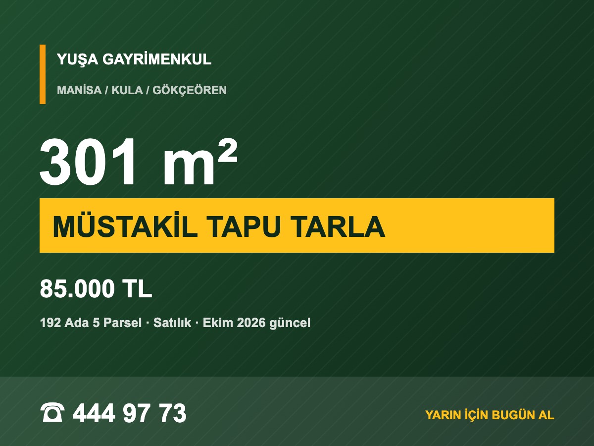 Manisa Kula Gökçeören'de 301 m² Müstakil Tapulu Tarla