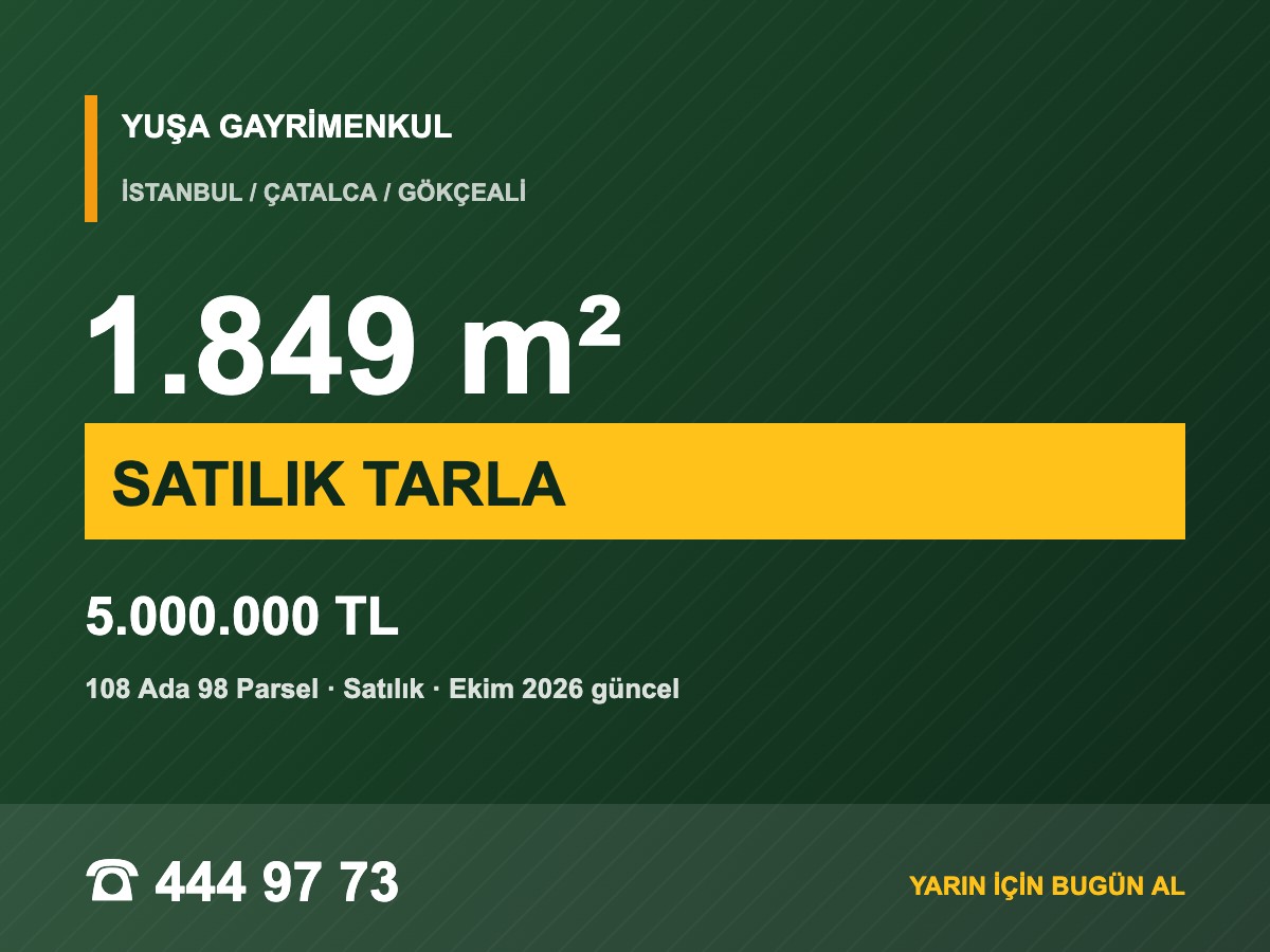 Çatalca Gökçeali'de Doğa İçinde Çaplı 1.849 m² Tarla