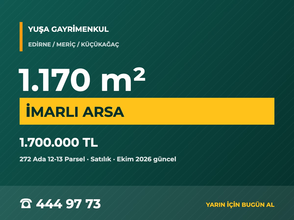 Meriç Küçük Ağacıköy'de 1.170 m² (2 x 585 m²) İmarlı Arsa