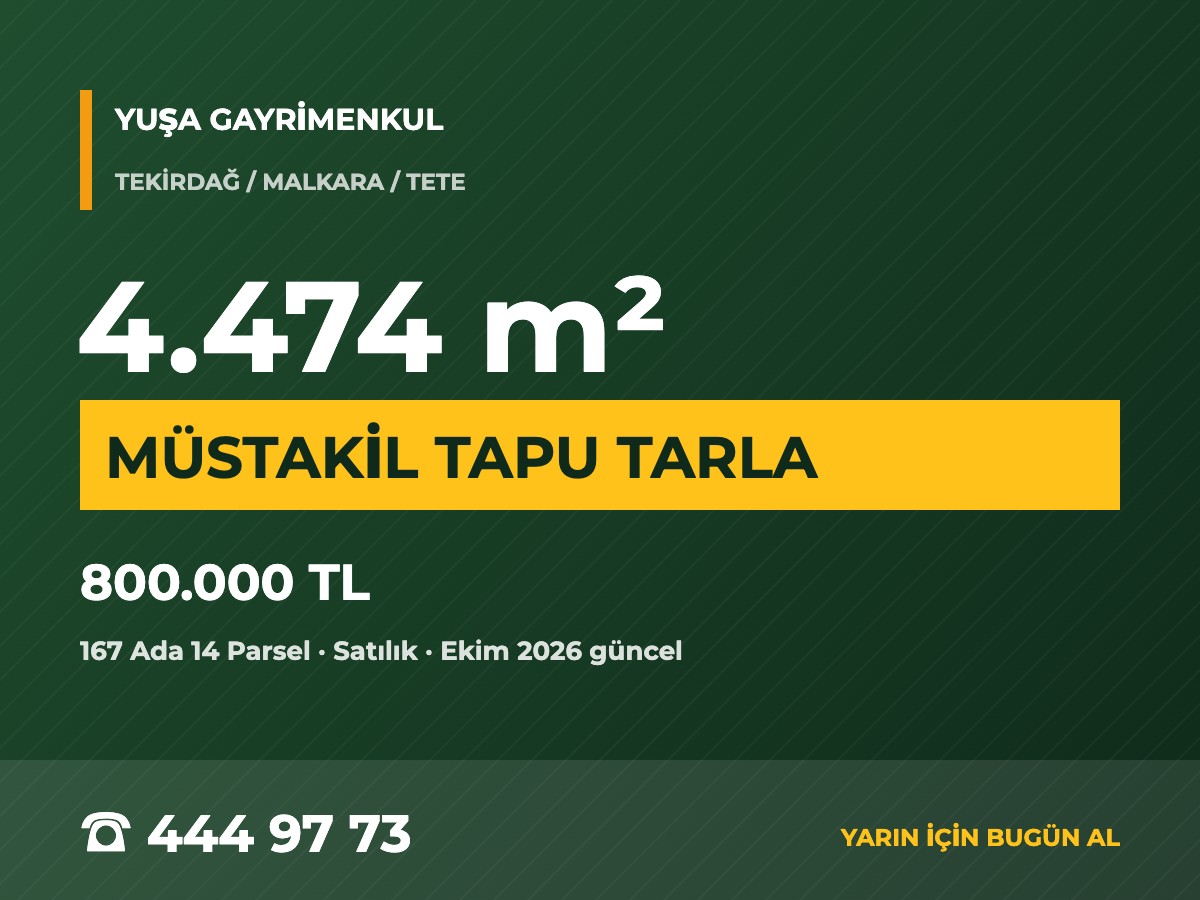 Malkara Tete'de 4.474 m² Müstakil Tapulu Tarla