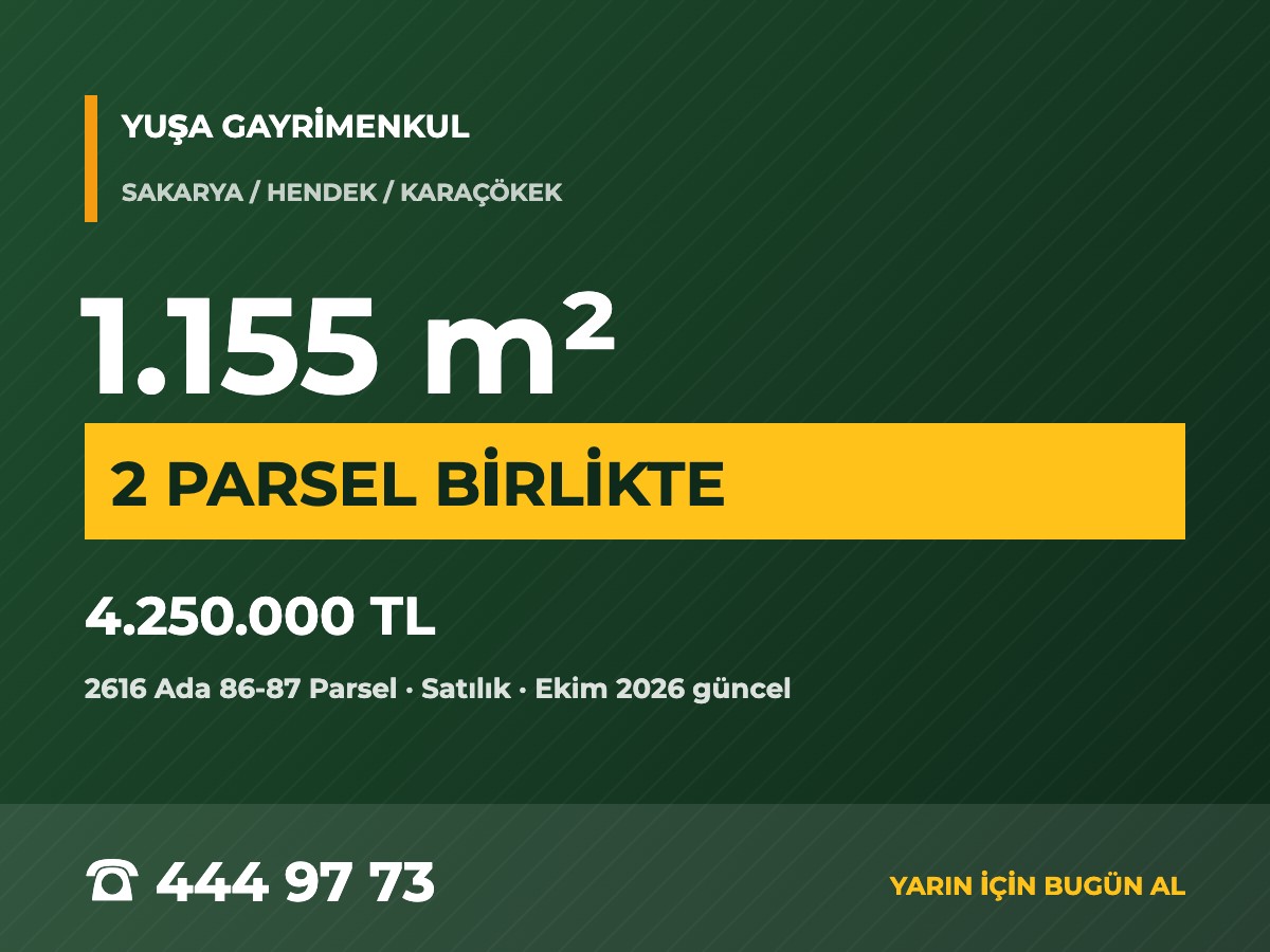 Hendek Karaçökek'te 1.155 m² İki Parsel Birlikte Satılık Arsa