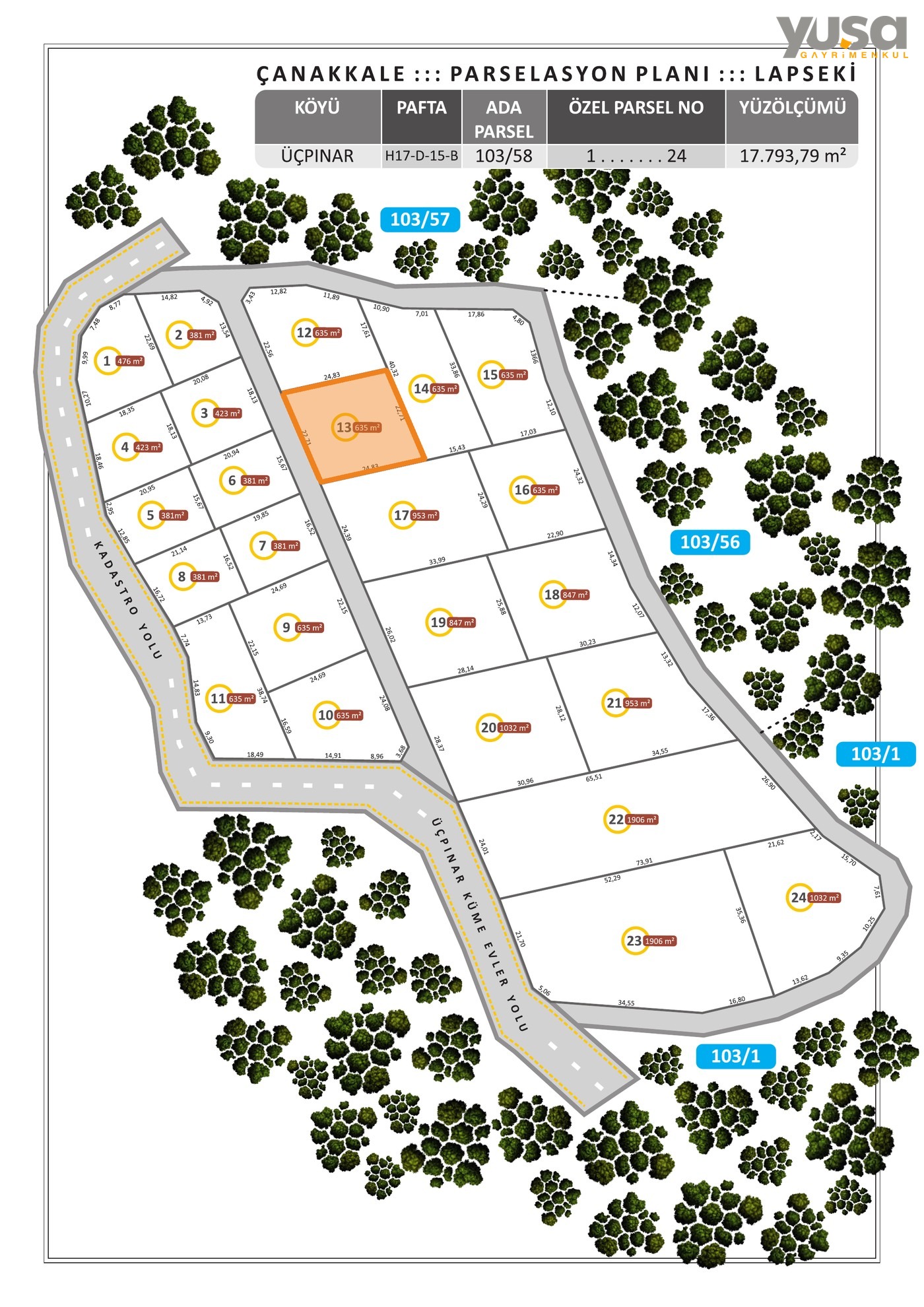 Çanakkale Lapseki Üçpınar'da 635 m² Çaplı Muvafakatnameli Tarla