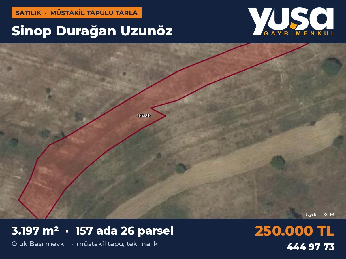 Yuşa'dan Sinop Durağan'da 3197m2 Müstakil Tapulu Parsel