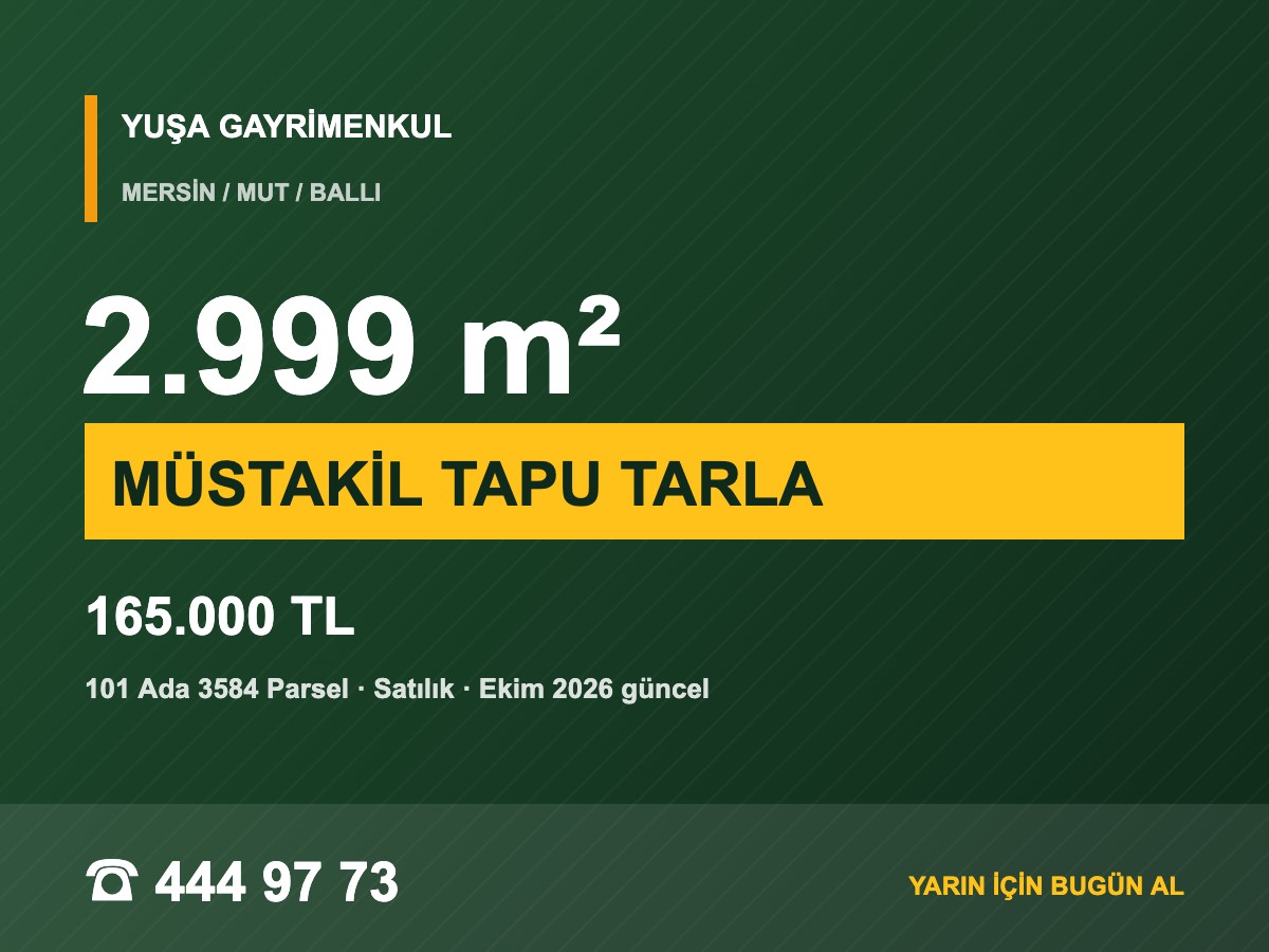 Mersin Mut Ballı'da 2.999 m² Müstakil Tapulu Tarla