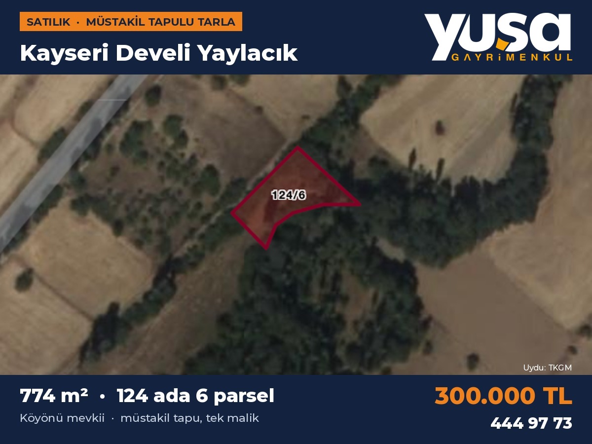 Kayseri Develi Yaylacık'ta 774 m² Müstakil Tapulu Tarla