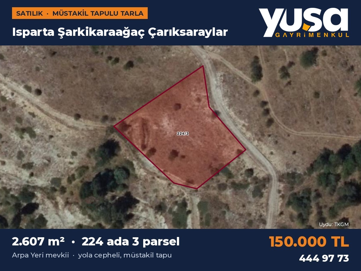 Isparta Şarkikaraağaç Çarıksaraylar'da 2.607 m² Müstakil Tapulu Tarla